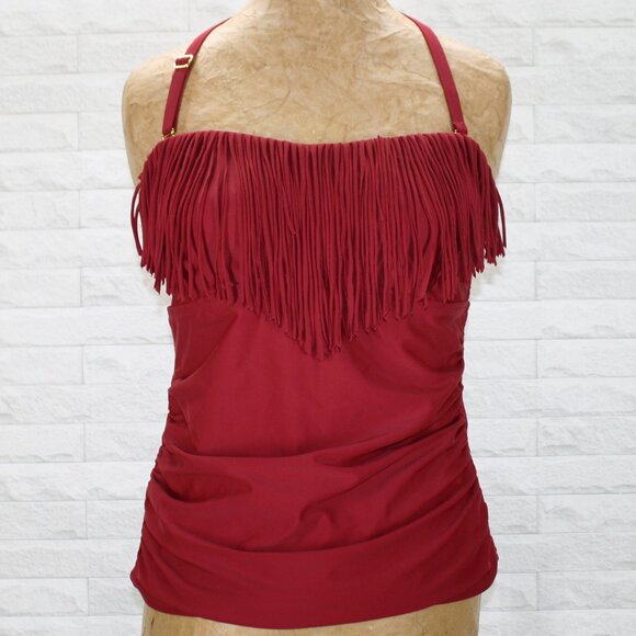 Swimsuits For All Tops - SWIMSUITS FOR ALL Tankini Fringe Top Swim Suit Bathing Suit Halter Burgundy 12